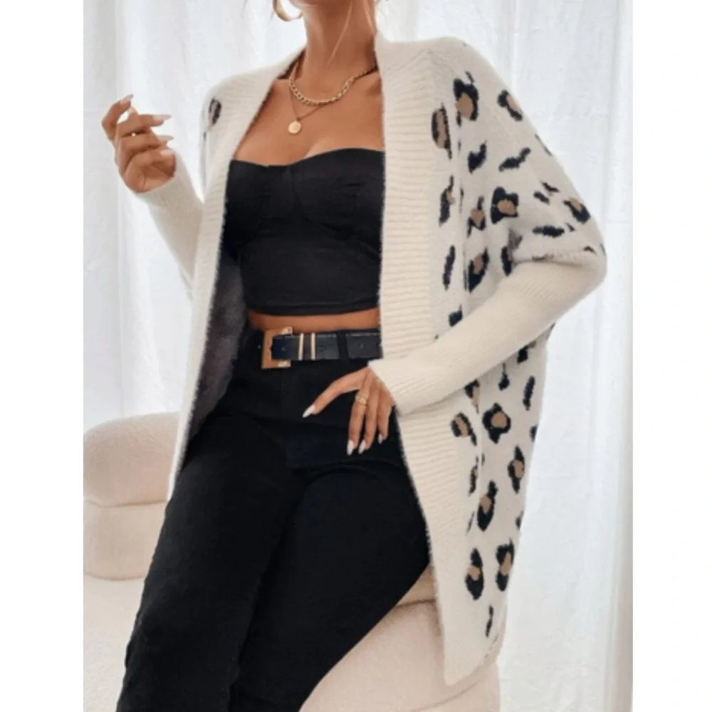 Boho leopard print open front cardigan
